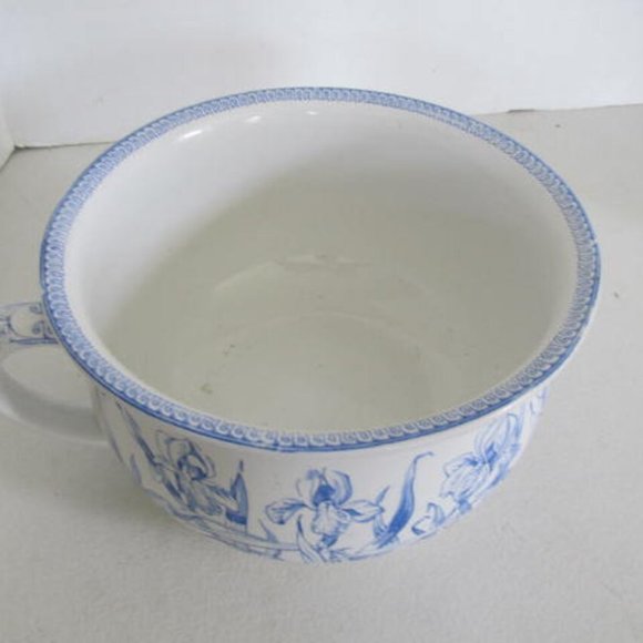 victorian Antique Blue Transferware Ironstone Chamber Pot T&R Boote Iris Pattern - Picture 5 of 7